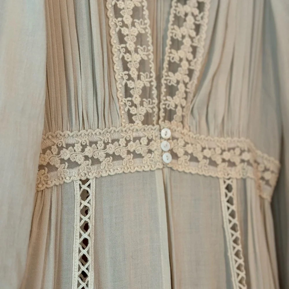 NWT Spell & the Gypsy Le Gauze Lace duster Small new off white dress wedding - Picture 12 of 17